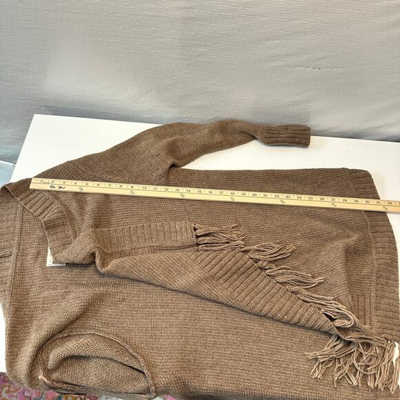Sweater Cardigans Womens M Open Cardigan Wool  Brown Fringe Long Sleeve Boho - Picture 9 of 11